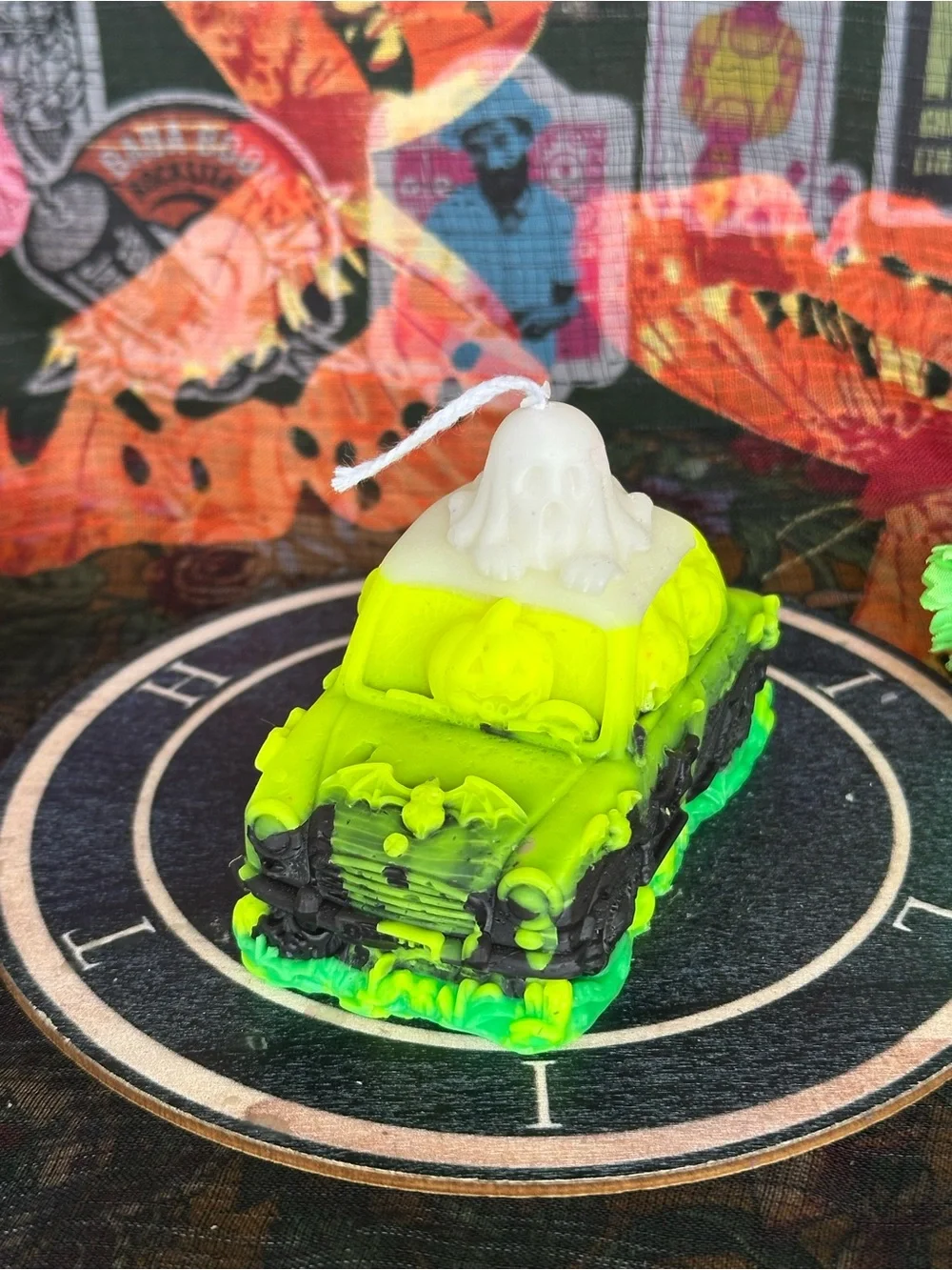 Neon Slime Boo Mobile Candle – Ghost & Pumpkin Halloween Car